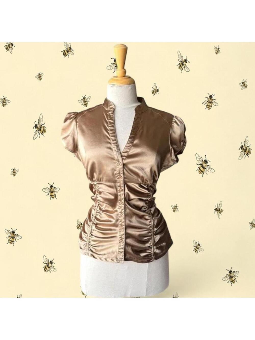 Dynamite short sleeve ruffle top in gold